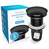 Bächlein Universal Ablaufgarnitur ohne Überlauf (Matt Schwarz) - Pop Up Ventil für Waschbecken und Waschtisch – Ablaufventil Abflussgarnitur aus Messing mit Einbauanleitung