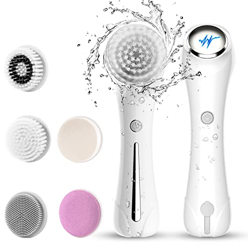 Facial Cleansing Brush with Dual Back Face Massage, Electric Spin Facial Brush with 5 Different Brush Heads for Deep Cleansing, Gentle Exfoliating, Removing Blackhead and Massaging