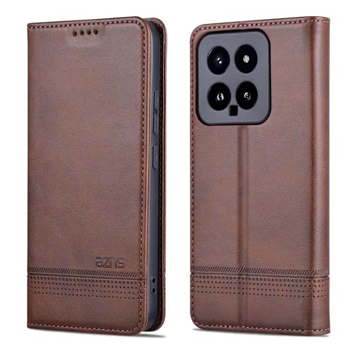 TIANDAFEIJIUB Etui na telefon komórkowy Xiaomi 14, skórzane etui z klapką, etui z tworzywa TPU, etui z przegródką na karty, do Xiaomi 14 (brązowy)
