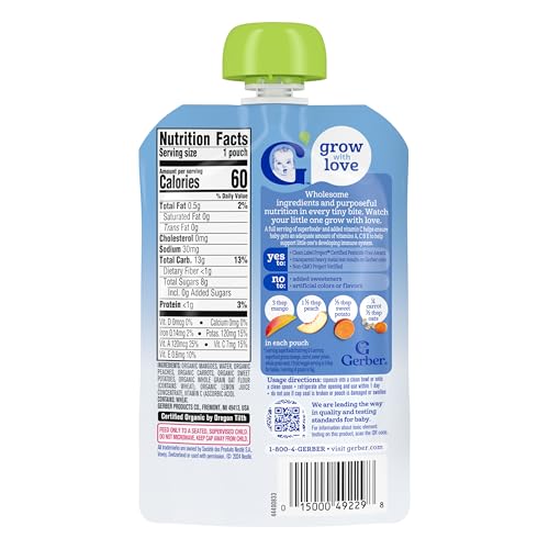 Gerber Organic Mango Peach Sweet Potato Oat Pouches, 3.5 Oz, 12 Pack - image 9