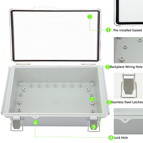 Image of Zulkit Junction Box ABS Plastic Dustproof Waterproof IP67 Electrical Boxes Hinged Shell Outdoor Universal Project Enclosure Grey Clear Cover, Stainless Steel Buckles 10.2 x 6.3 x 3.9 Inch