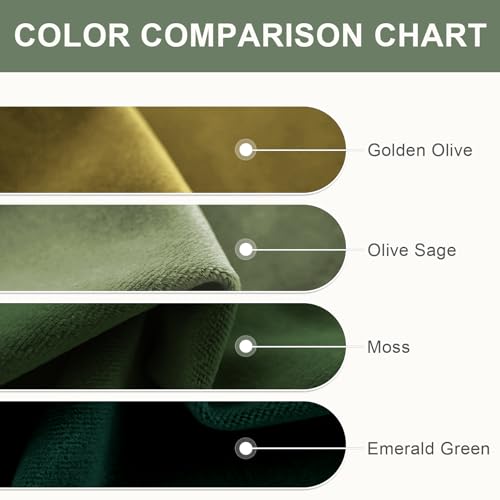 Image of Extra Long Moss Earthy Curtains Luxury Back Tab 52x108 Inch 2 Panels | Soft Velvet, Blackout, Lined, For Tall Windows & High Ceilings, Light Shifting Texture, Elegant Drape, Calm