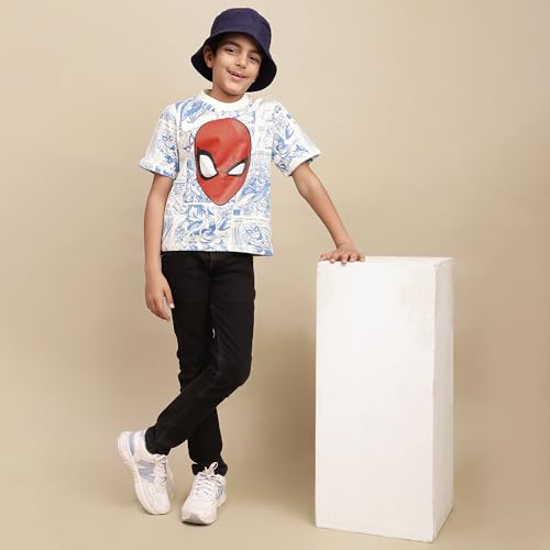 Image of Kidsville Official Marvel Comics Spiderman Boy's Graphic Printed Half Sleeves Round Neck Regular Fit Pure Breathable Cotton Fabric T-Shirt
