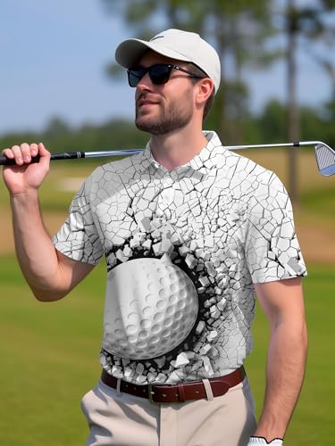 Image of PAGYMO Funny Golf Shirts for Men Crazy Printed Pattern Novelty Moisture Wicking Performance Mens Polo Shirt