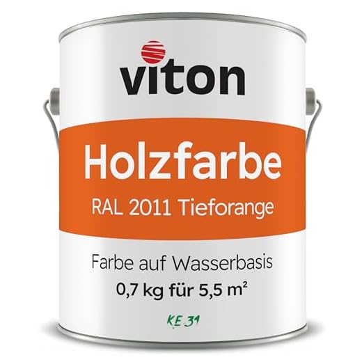 VITON Holzfarbe in Orange - 0,7 Kg Holzlack Seidenmatt - Wetterschutzfarbe für Außen - 3in1 Grundierung & Deckfarbe - Profi-Holzschutzlack - KE31 - RAL 2011 Tieforange