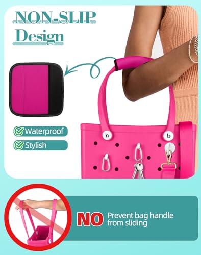 Image of Bag Strap Crossbody Charms for Bogg Bag Accessories - Shoulder Strap Neoprene Luggage Handle Wrap for Suitcase & 2 Key Holders Pink