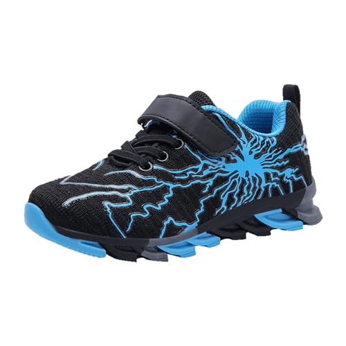 Sypsfwco Boys Girls Sneakers Mesh Breathable Fashion Primary School Students Athletic Casual Rubber Sole Kids Running Shoes Black-Blue 1.5 US