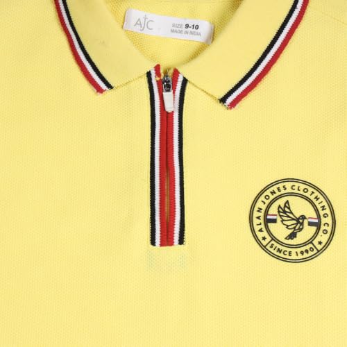 Image of Alan Jones Clothing Boys Cotton Polo T-Shirt | Honeycomb Knit Fabric |Regular Fit Half Sleeve Zip Polo Neck |Casual & Sports Wear | Sizes 6-16 Years