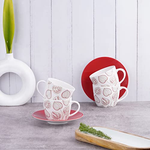 Image of Dandy Lines Royal Red Spades Coffee Mug & Saucer Set, Elegant Tea Cups & Saucers for Coffee /Tea, Ceramic, Pack of 12, Microwave & Dishwasher Safe, Great for Hosting & Gifting