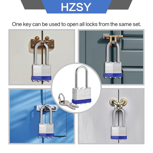 Image of Padlocks Keyed Alike, Pack of 100, Laminated Steel Keyed Lock (1-9 /16 inch, 40mm), Padlocks with Same Key, Long Shackle, for Toolbox, Locker & Storage Unit, and More