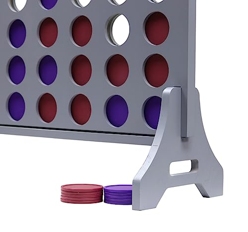 Image of Giant 4 in a Row Game for Family & Adults - Tailgating Pros Jumbo Grey Wooden Four in a Row Indoor & Outdoor Yard Game for Family Party Fun, Portable Activities for Patio, Backyard, and Camping