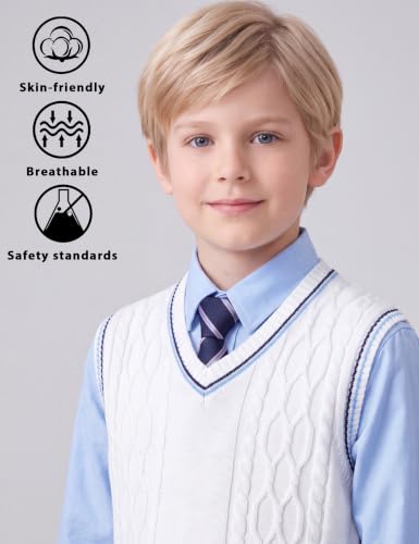 Image of JSTEX Boys Sweater Vest Cotton Kids Uniform Vest Sleeveless Knit Pullover | V-Neck Sweater Vest for Boy Girls Toddler Size 4-14