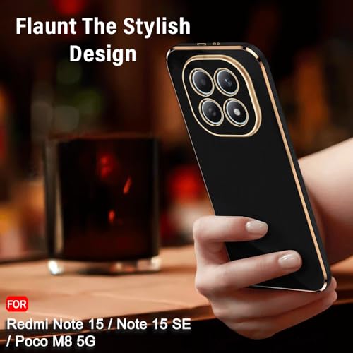 Image of TheGiftKart Luxurious Golden-Plated Back Cover Case for Mi Redmi Note 15 / Note 15 SE /Poco M8 5G | Raised Lips for Camera & Screen Protection | Shockproof Design | Stylish Cover Case (TPU, Black)