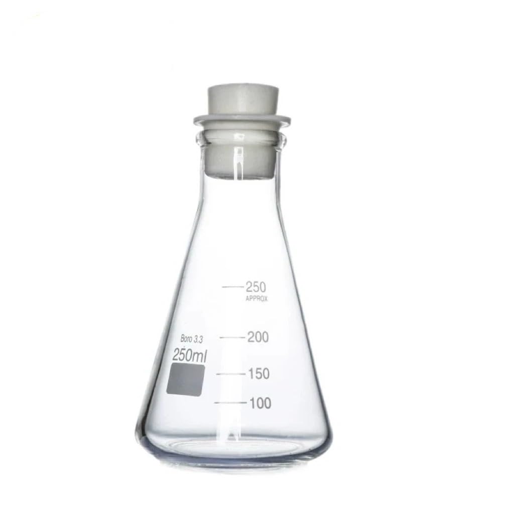 Matraz cónico de vidrio, Matraz Erlenmeyer de vidrio borosilicato 250 ml(With Silicone Plug)