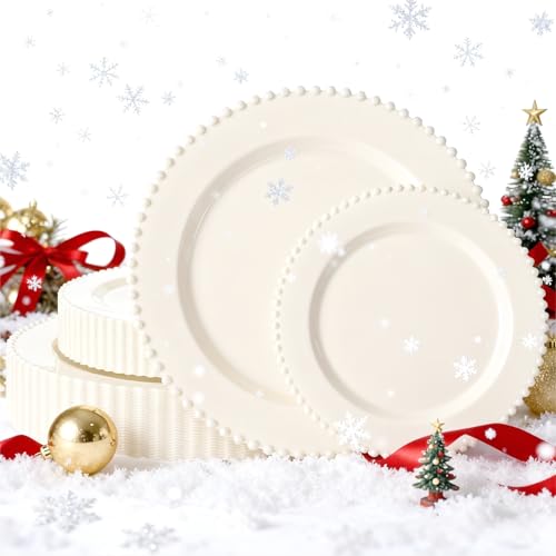 U-QE 60PCS Ivory Plastic Plates - Beaded Plates Disposable Heavy Duty - Perfect for Christmas, Party,Baby Shower,Wedding - Include 30PCS 10inch Dinner Plate & 30PCS 7inch Dessert Plate U-QE 60PCS Ivory Plastic Plates - Beaded Plates Disposable Heavy Duty - Perfect for Christmas, Party,Baby Shower,Wedding - Include 30PCS 10inch Dinner Plate & 30PCS 7inch Dessert Plate
