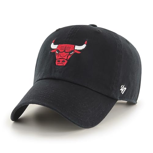47 Brand NBA Unisex Basketball Team Alternate Primary Logo Clean Up Adjustable Cap Dad Hat Adult One Size Fits All - Chicago Bulls - Black