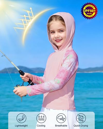 Image of Boys Rash Guard Swim Hoodie, Kids Long Sleeve Sun Fishing Shirts