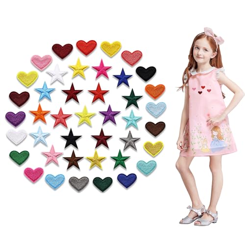 42 Parches Ropa Termoadhesivos de Corazón y Estrella, Parches para Ropa Termoadhesivos para Planchar, Decoración Textil, Set de Remiendos Térmicos para Prendas y DIY