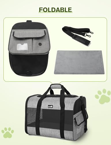 pecute Hundetasche Faltbar Hundebox Auto Mit Atmungsaktives Netzgewebe, Katzentransportbox Für Katze Hund, Transportbox Für Reisen Hundetragetasche Für Katzen Welpen Unter 8Kg Grau