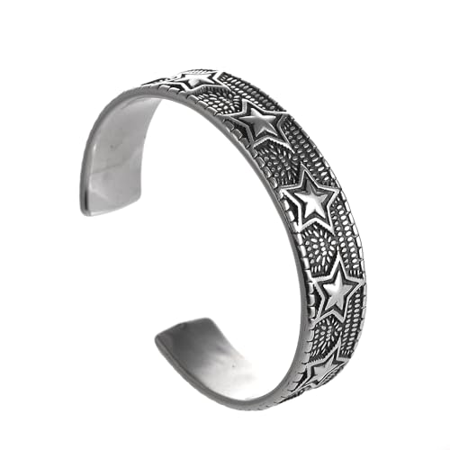 TURTLEDOVE Vintage Star Pattern Bangle, Punk Rock Cuff Bracelet, Stainless Steel Jewelry Gift for Women Men