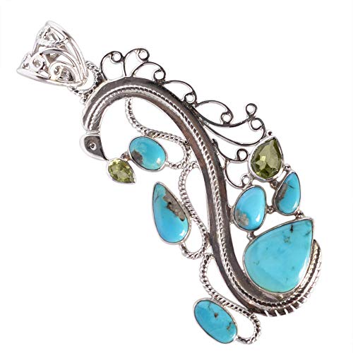 Pendentif Arizona Turquoise et péridot, oubliez les faux bijoux avec l'argent 925