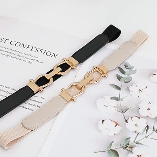 Women Skinny Elastic Belt for Dresses,Thin Retro Stretch Waist Belt with Golden Buckle3