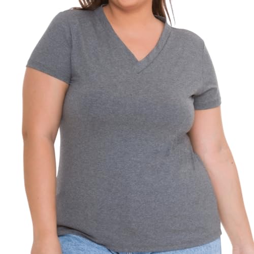 Blusa Básica Feminina Plus Size Viscolycra Decote V - Toque Macio, Modelagem Confortável e Secagem R
