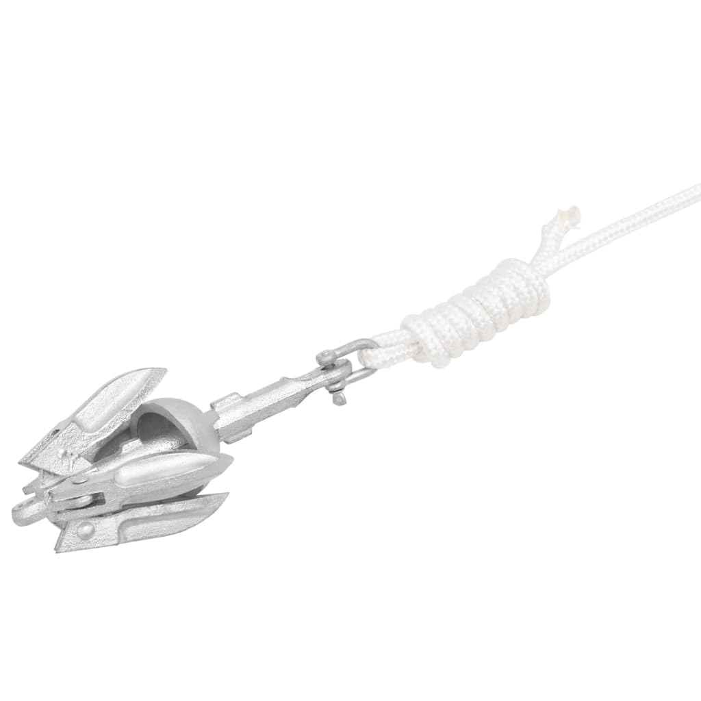 Anclaje plegable con cuerda, plata de 0,7 kg, hierro fundido galvanizado, 4 hoyuelos, anclajes para kayak, canoa, barco inflable, velero, barco a motor, seguro amarre al agua