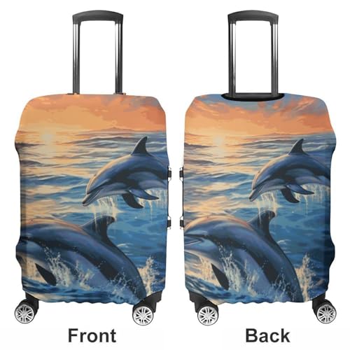 Dolphins in The Sea Luggage Covers Tsa Approved Suitcase Cover Elastic Washable Luggage Sleeve Carry on Cover Protector Anti-Scratch Suitcase Protector Fits 19-30 Inch Case(XL)3