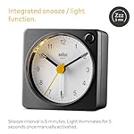 Braun Classic Travel Analogue Alarm Clock with Snooze and Light, Compact Size, Quiet Quartz Movement, Crescendo Beep Alarm in Black and White, Model BC02XBW. - Image 3
