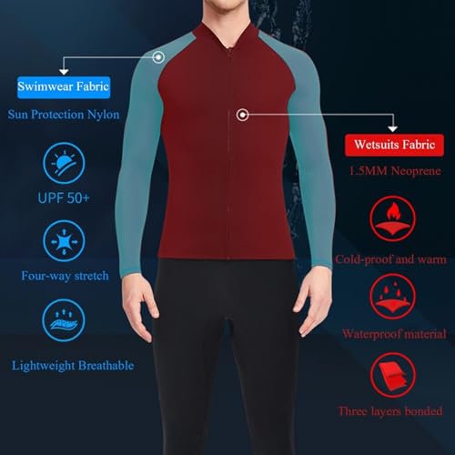 Chaqueta de neopreno para hombre 1.5mm manga larga con cremallera frontal para deportes acuáticos y ejercicio miniatura 4