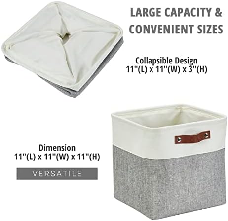 DECOMOMO Cube Storage Bin | Cube Storage Organizer Bins 11x11 Decorative Fabric Square Storage Cubes | Foldable Storage Cube Baskets Storage Organization for Shelf Closet Kids Cloth Bathroom (Grey and White, Cube - 4 Pack) 5