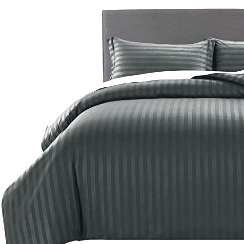 MOONLIGHT20015 King Size Duvet Cover Sets Reversible Stripes Satin Bedding Set with 2 Pillowcases Soft Hypoallergenic Duvet Covers (Charcoal 230x220)