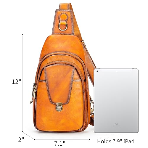 Image of NIUCUNZH Genuine Leather Sling Bag Front Metal-Latch Crossbody Bags Handmade Vintage Chest Shoulder Backpack for Women Men