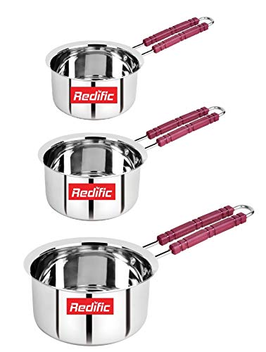 Stainless Steel Saucepan With Handle, 2000 ml, 1500 ml, 1000 ml, 3 Pc (Silver)
