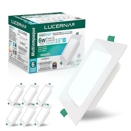 LUCERNA Downlight LED Empotrable Cuadrado - Focos Interior Techo - Plafón Con Agujeros - Pack de 6 (Luz Fría 6500K, 6W)