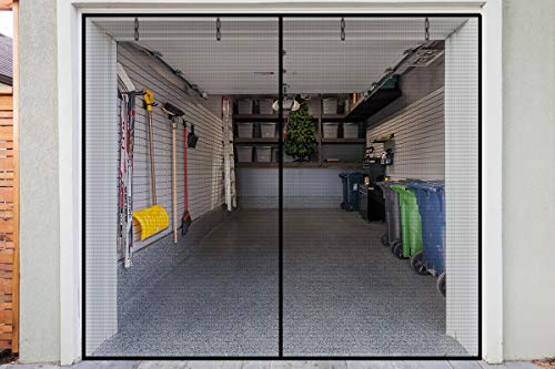 Image of Garage Screen Doors for 1 Car Garage - 10x8Ft Magnetic Closure Heavy Duty Weighted Bottom Screen Self Sealing Fiberglass Mesh Anti Annoying Animals Retractable Net - Easy Install & Pass-Through(Black)
