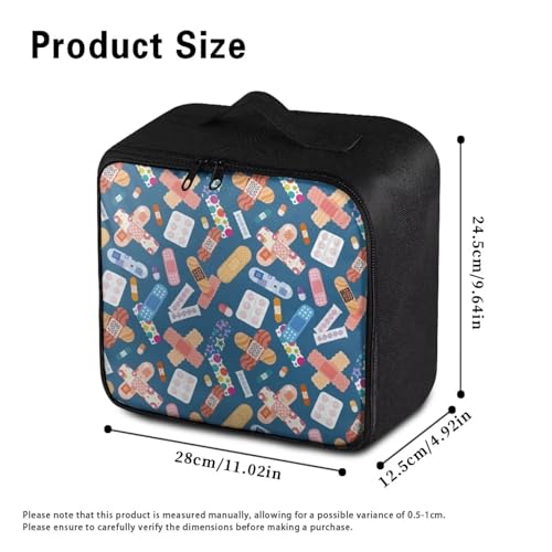 Image of Gomyblomy Band-Aid Print First Aid Kit Empty Portable First Aid Kits Bag for Business Travel Medium Emergency Medical Kit for Cars Home Medicine Bag Blue Medical Supplies Organizer