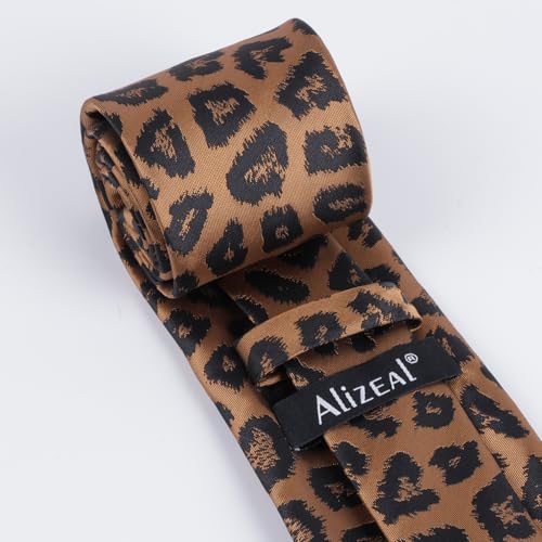 Image of Alizeal Men's Leopard Print Tie Set 3.15'' Necktie with Pocket Square Gift Box for Wedding and Fashion Occasions