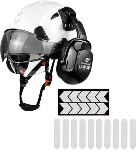 HaoYiShang Casco de seguridad industrial con visera, protectores de oídos, cascos duros con visera ventilada, aprobados por la OSHA, cascos duros para construcción, protección para la cabeza, casco