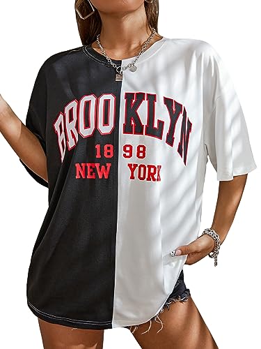 SOLY HUX Women's Oversized Graphic Tees Letter Casual Summer Tops Short Sleeve Tshirt