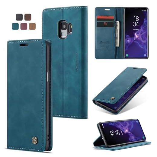 Cracedily Handyhülle für Samsung Galaxy S9 Hülle, Klapphülle Premium Lederhülle Klappbar Flip Case Tasche Magnet Kartenfach Standfunktion Klapphülle Schutzhülle für Samsung S9 Handyhülle, Blaugrün