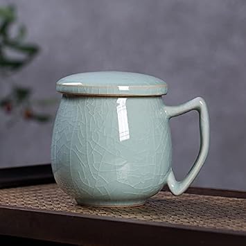 Seres Celadon Porcelain Tea Cup with Inner Strainer and Lid,Greenware of 4 Options, (Turquoise(Hacking Pieces))