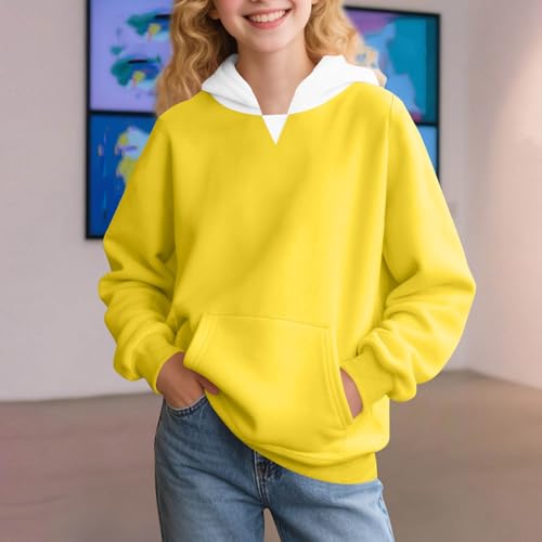 Cute Hoodies for Girls Hooded Sweatshirts 2025 Kids Long Sleeve Pullover Fall Fleece Tops Color Block Cute Clothes3