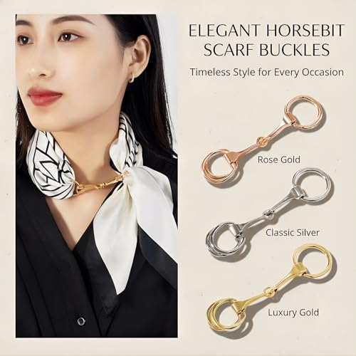 Image of 3 Pcs Simple and Elegant Horsebit Silk Scarf Buckle Ring Scarf Rings for Women，Horsebit Scarf Ring Scarf Clasp Silk Scarf Clasp Shoe Buckle Clips Shirt Clips for Scarves Shawls