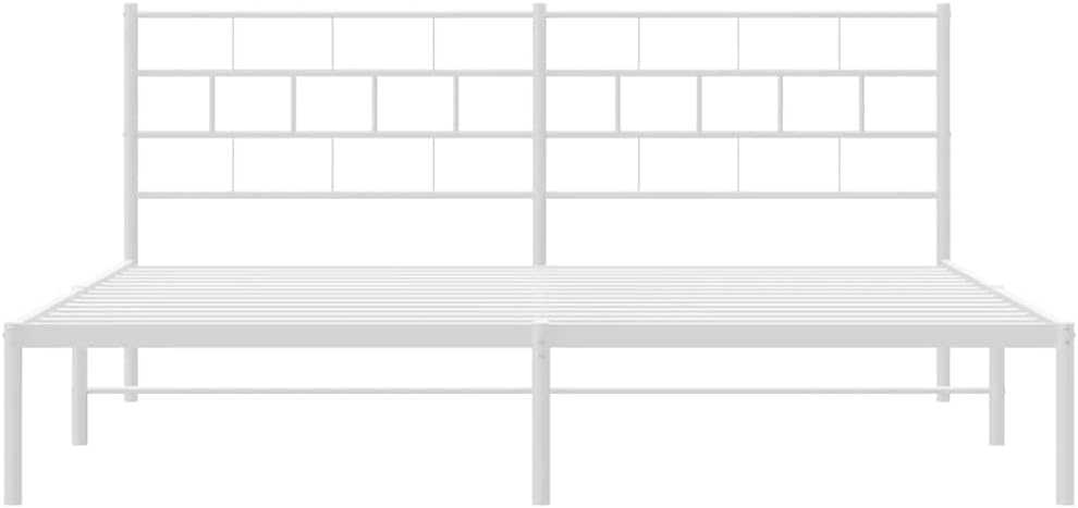 Metal Bed Frame White Powder-Coated Steel Full Size Platform Bed Frame with Headboard and Storage, Heavy-Duty Nonslip Foundation for Bedroom Mattress Support