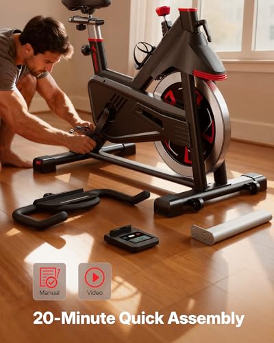 Image of Merach Magnetic Exercise Bike, Heavy Duty Stationary Bike with Automated Resistance, 300 350 Lbs Weight Capacity, Low Noise Indoor Workout Bike for Home Gym with Self-Developed App