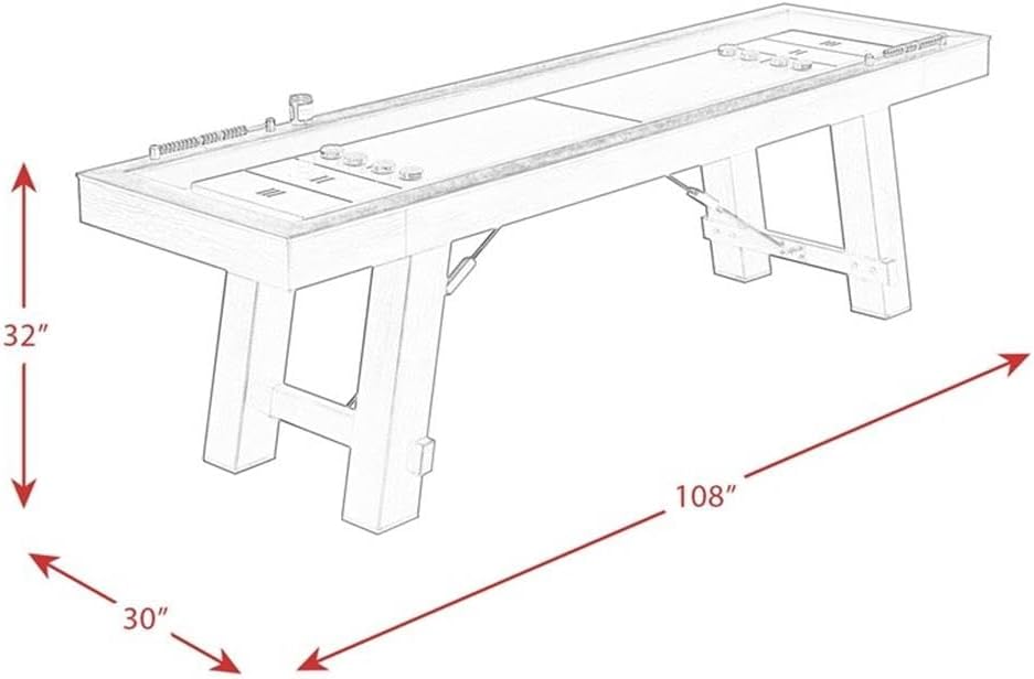 Bowery Hill Shuffleboard Table, Brown Finish, Spruce Veneer with Solid Wood Legs, Transitional Style, Includes Game Pucks, Brush, Wax, Scorers, Perfect for Game Room Entertainment