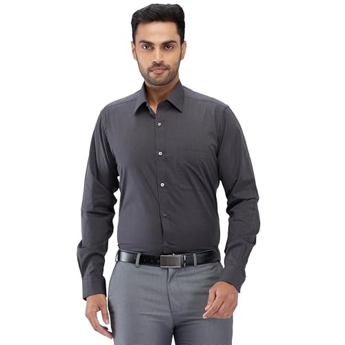 Image of Raymond Men Slim Fit Solid Pattern Pure Cotton Semi Cutaway Collar Full Sleeve Formal Shirt