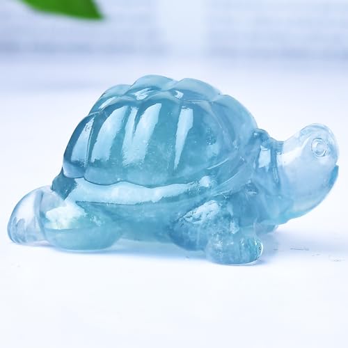 1.8 Inch Fluorite Turtle Crystal Figurines,Hand-Carved Healing Crystals lucky Turtle divination Decor,Stone Turtle Statues Energy Gemstones sculptures,Tortoise Memorial Gifts for Men and Women